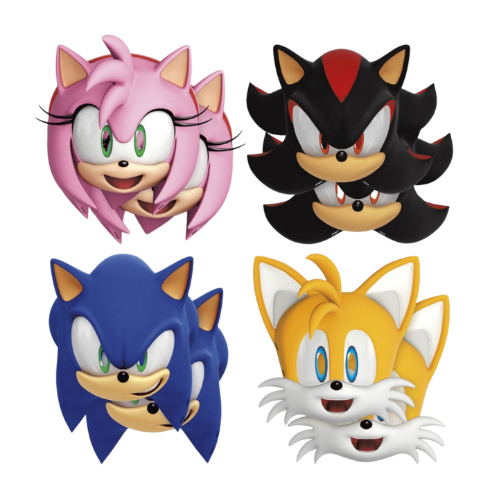 Multicolor character masks featuring Sonic Amy Shadow Tails themed for kids from Parte Haus party supply store in Bethesda Maryland