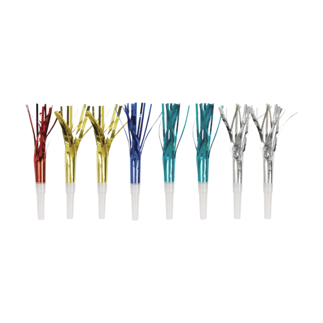Multicolor foil noisemaker set for celebrations and events from Parte Haus party supply store in Bethesda MD