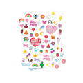 Colorful girls rule sticker sheet with fun icons for kids birthday from Parte Haus party supply store in Bethesda MD