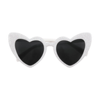 White glitter heart sunglasses with black lenses for bachelorette from Parte Haus party supply store in Bethesda MD