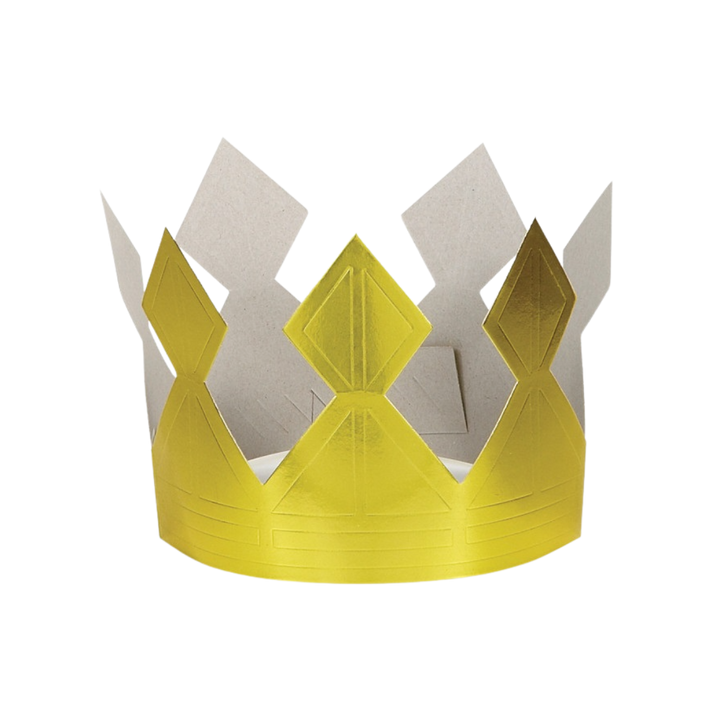Gold paper crown with diamond shapes for birthday celebration from Parte Haus party supply store in Bethesda MD.