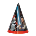 Black Star Wars cone hat featuring Rey and stormtrooper for birthday from Parte Haus party supply store in Bethesda MD