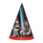 Black Star Wars cone hat featuring Rey and stormtrooper for birthday from Parte Haus party supply store in Bethesda MD
