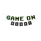 Green and black gamer banner with block letters game on theme from Parte Haus party supply store in Bethesda Maryland