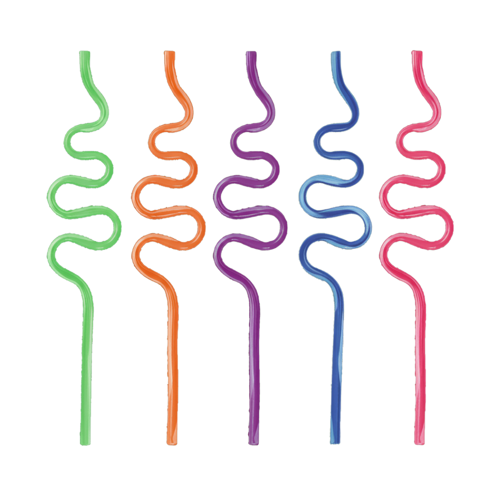 Colorful curly plastic straws fun favor for birthday from Parte Haus party supply store in Bethesda Maryland.