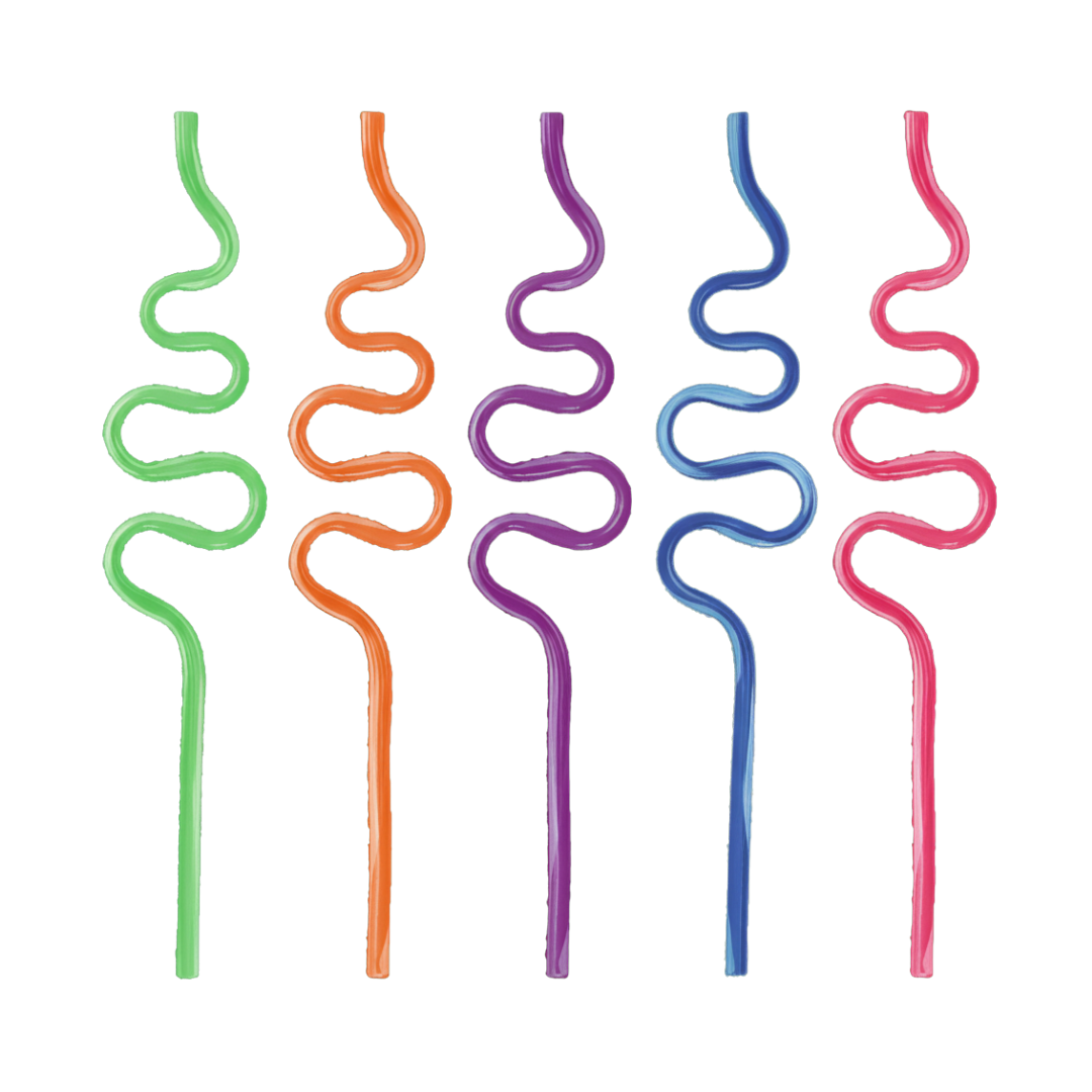 Colorful curly plastic straws fun favor for birthday from Parte Haus party supply store in Bethesda Maryland.