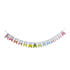 Multicolor happy birthday banner with flags birthday theme from Parte Haus party supply store in Bethesda MD