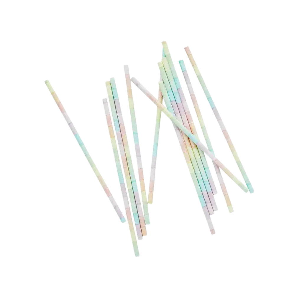 Pastel striped paper straws for birthday celebration from Parte Haus party supply store in Bethesda Maryland