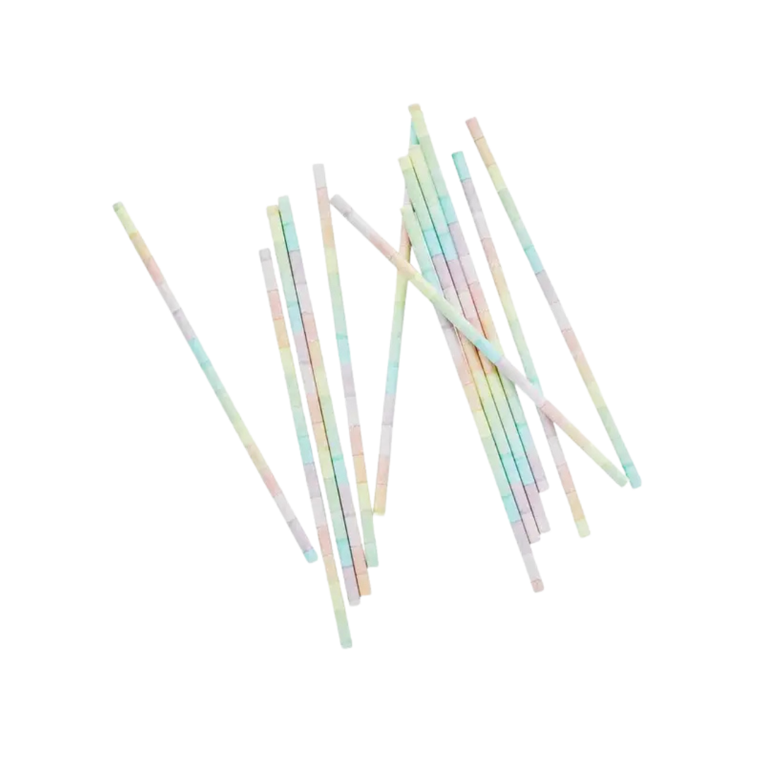 Pastel striped paper straws for birthday celebration from Parte Haus party supply store in Bethesda Maryland