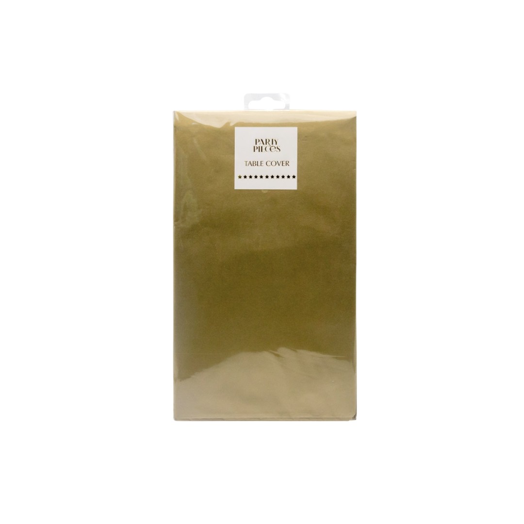 Gold table cover in packaging elegant decor for celebrations from Parte Haus party supply store in Bethesda MD