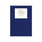 Navy blue table cover with white label for banquet occasions from Parte Haus party supply store in Bethesda Maryland