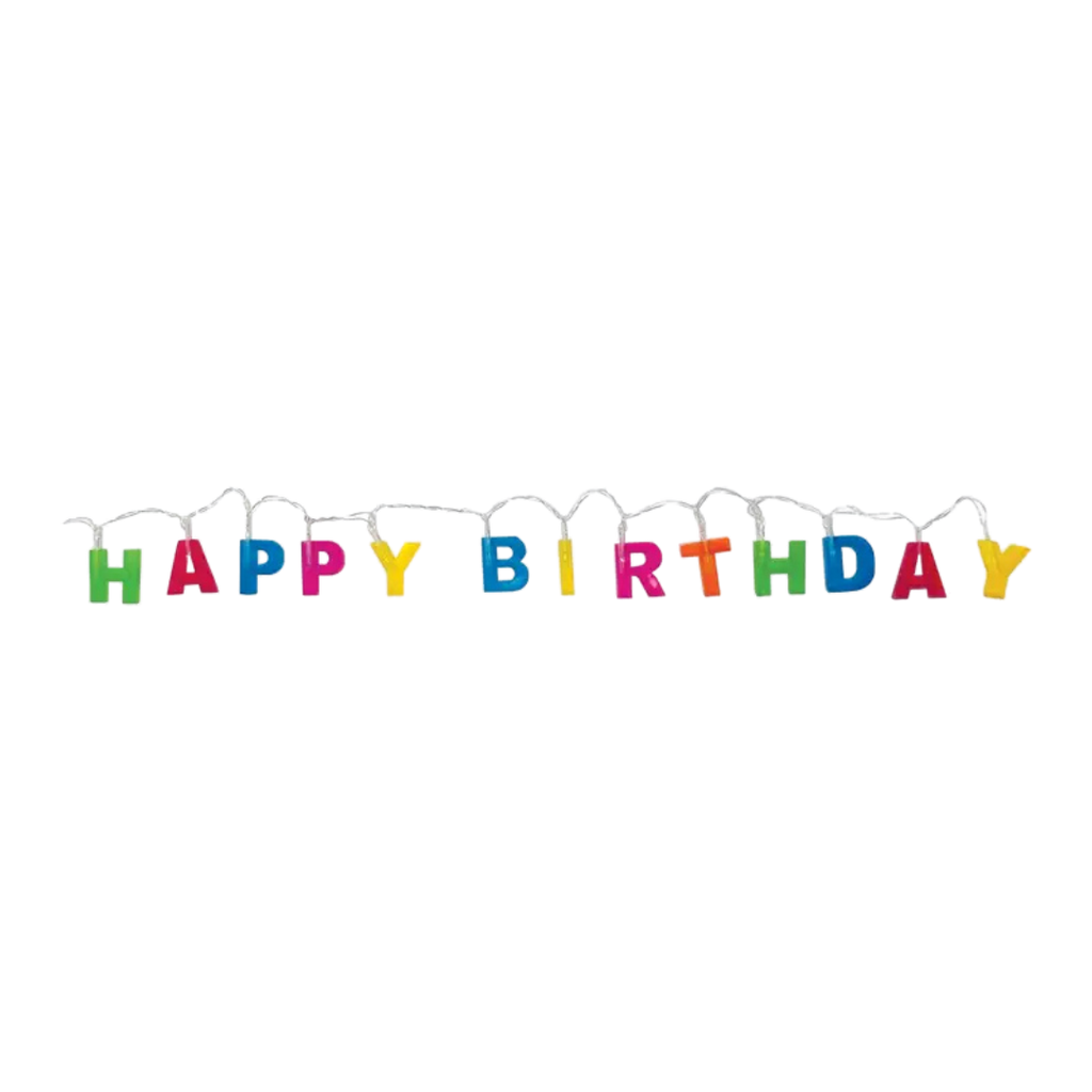 Multicolor happy birthday letter banner for birthday decoration from Parte Haus party supply store in Bethesda Maryland
