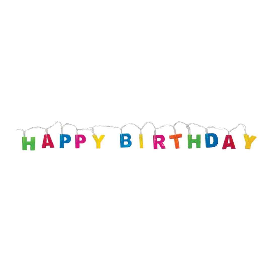 Multicolor happy birthday letter banner for birthday decoration from Parte Haus party supply store in Bethesda Maryland
