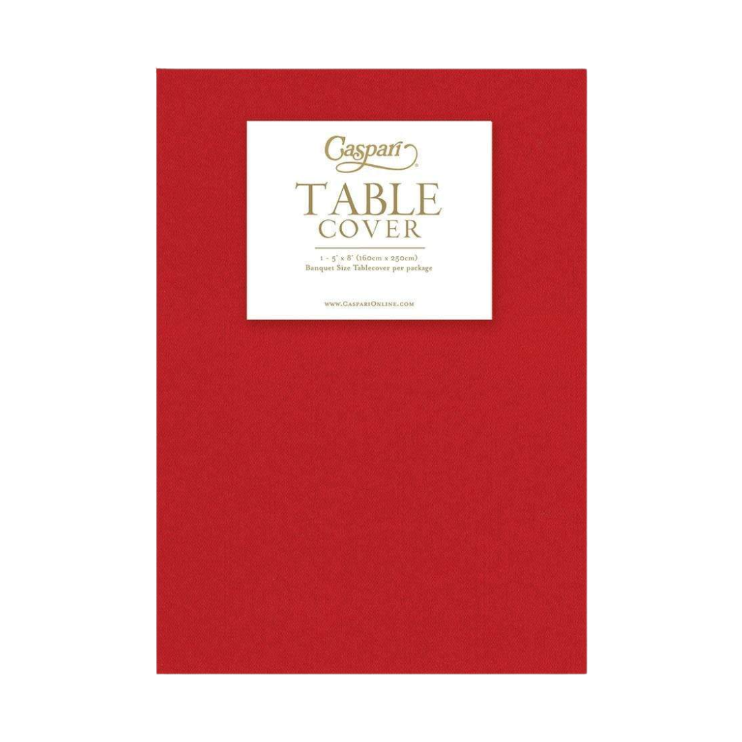 Red table cover solid color perfect for celebrations from Parte Haus party supply store in Bethesda Maryland