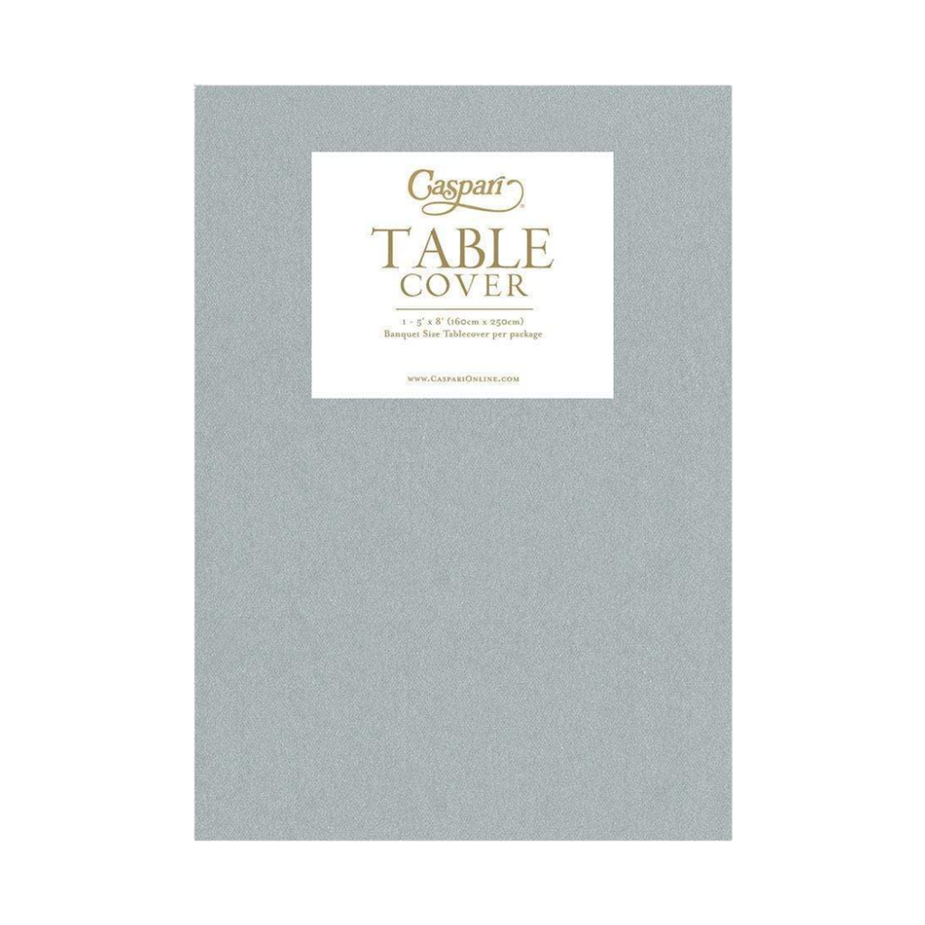 Silver table cover banquet size from Parte Haus party supply store in Bethesda Maryland