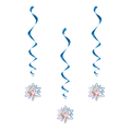 Blue Frozen hanging swirl decorations with character face for Frozen birthday from Parte Haus party supply store in Bethesda Maryland
