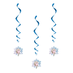 Blue Frozen hanging swirl decorations with character face for Frozen birthday from Parte Haus party supply store in Bethesda Maryland