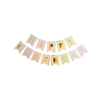 Pastel gold happy birthday banner with bold letters birthday decoration from Parte Haus party supply store in Bethesda MD
