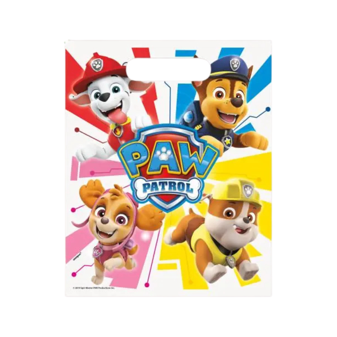Multicolor Paw Patrol favor bag with four characters for kids birthday from Parte Haus party supply store in Bethesda Maryland