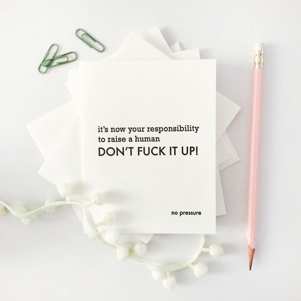 No Pressure - Letterpress New Baby Parents Congrats Card