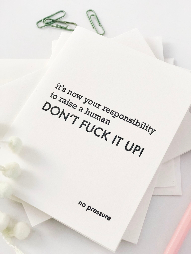 No Pressure - Letterpress New Baby Parents Congrats Card