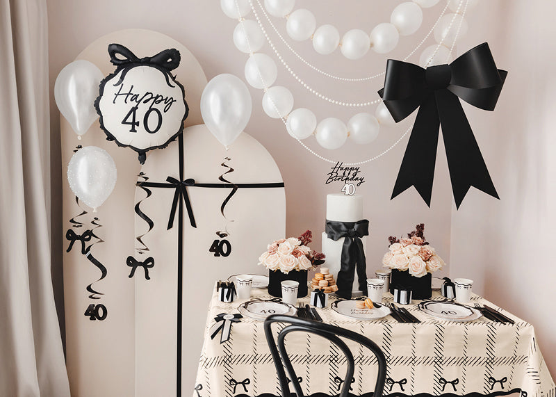 Cream and Black Bow Plaid Table Runner