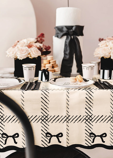 Cream and Black Bow Plaid Table Runner