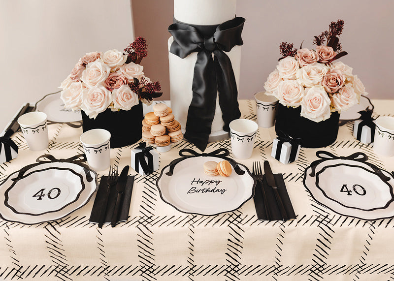 Cream and Black Bow Plaid Table Runner