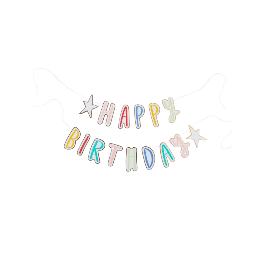 multicolor happy birthday letter banner with stars birthday theme from Parte Haus party supply store in Bethesda MD