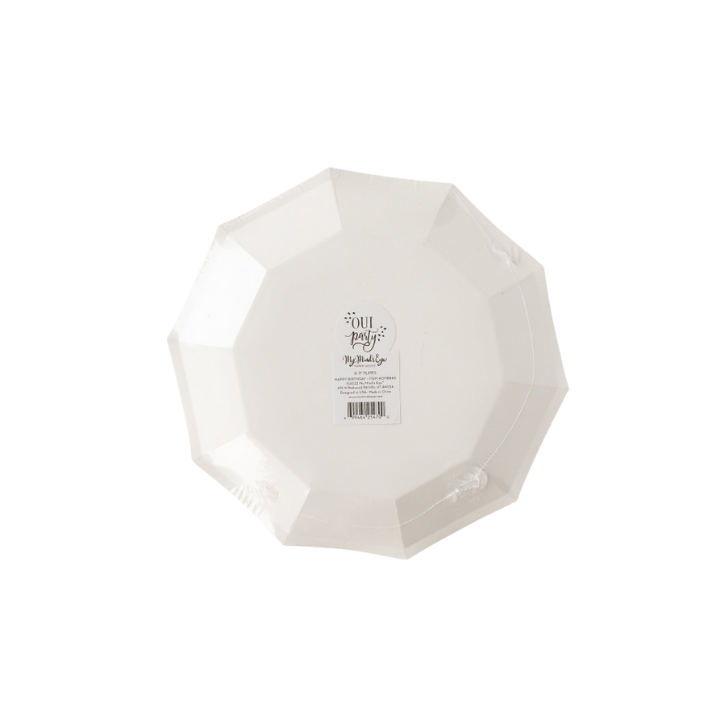 White Oui Party Happy Birthday Decagon Large Disposable Dinner Plates