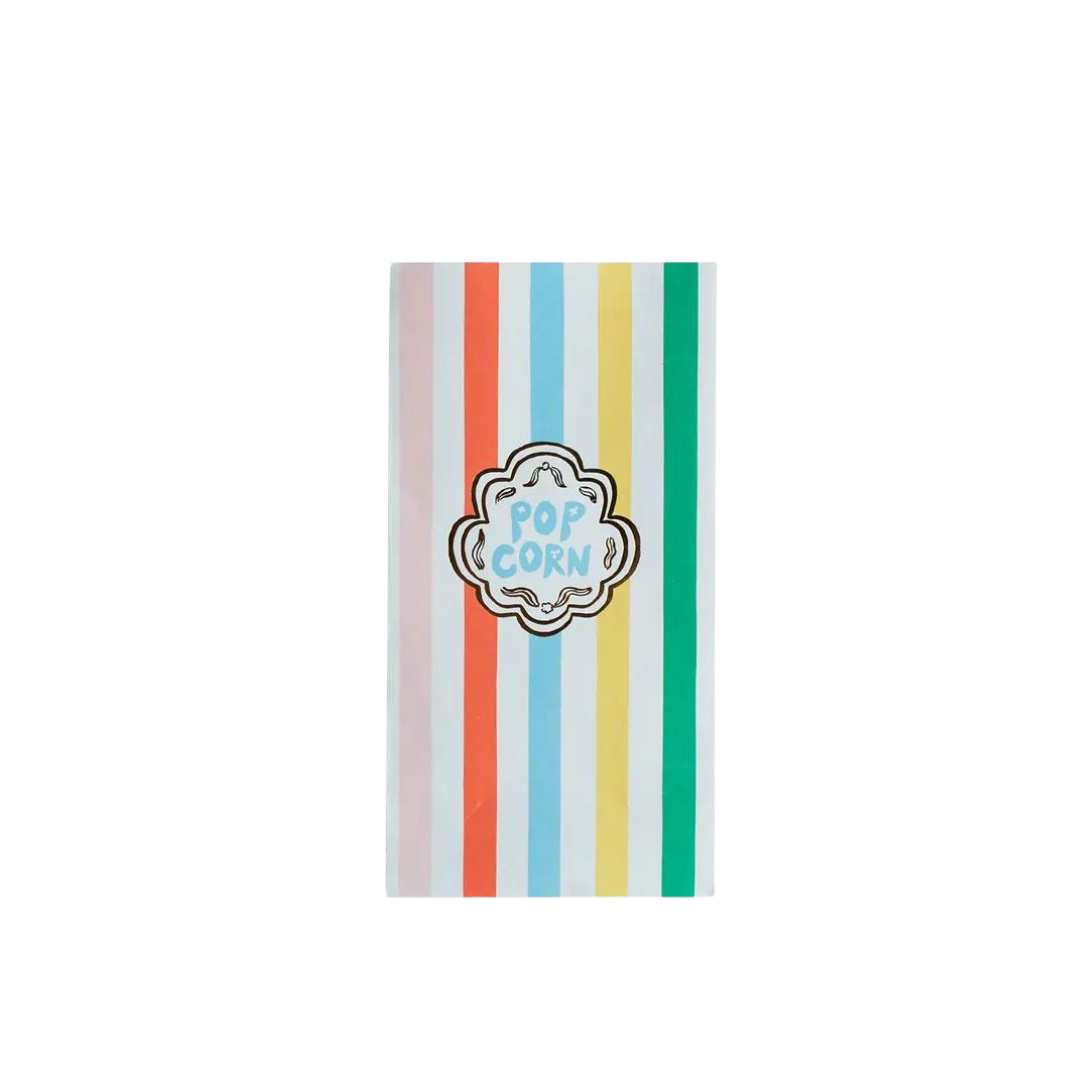Multicolor striped popcorn favor bag with carnival theme from Parte Haus party supply store in Bethesda MD.
