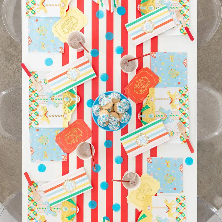 multicolor large plates with carousel carnival designs for fair theme from Parte Haus party supply store in Bethesda MD