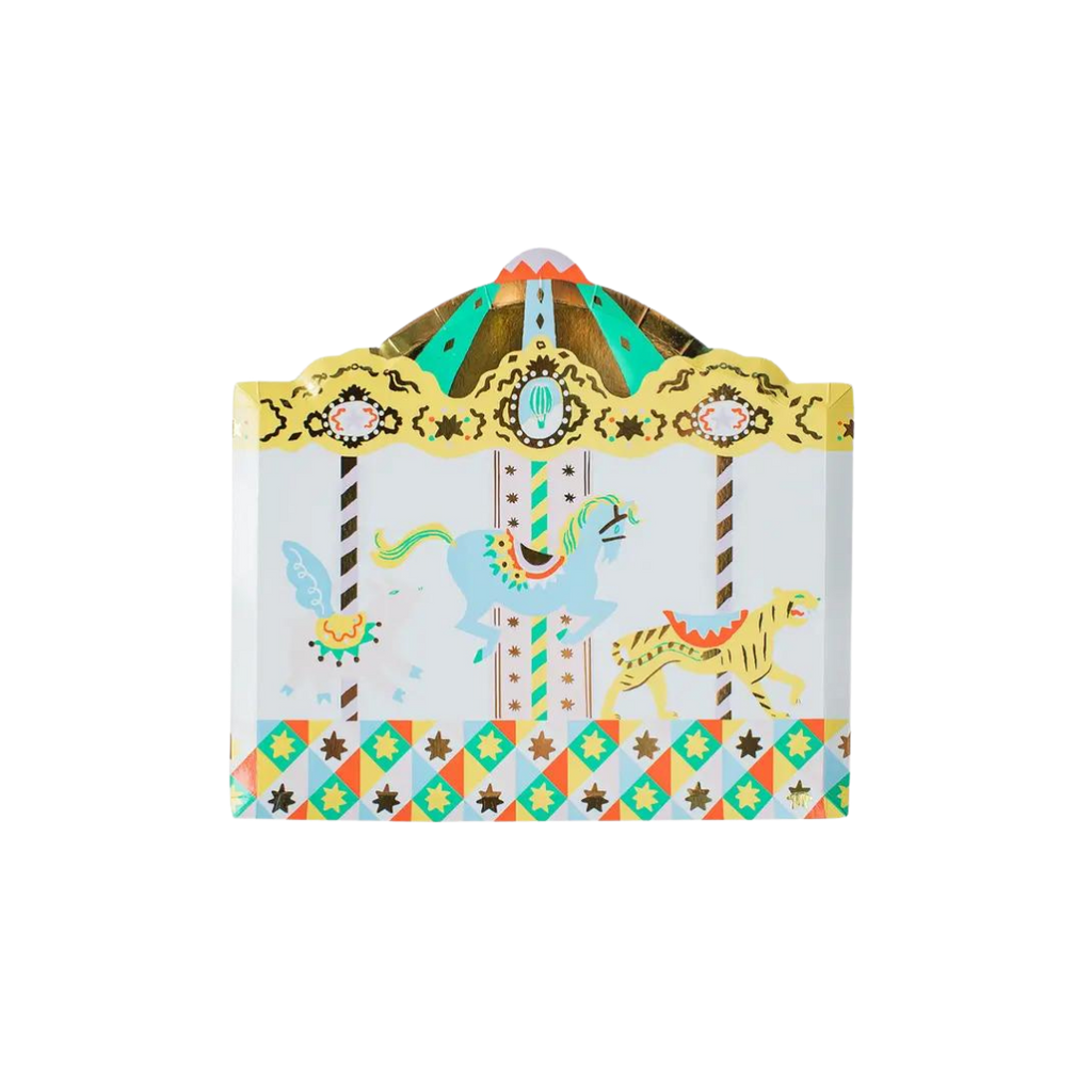Multicolor carousel large plate with horse and tiger for carnival theme from Parte Haus party supply store in Bethesda Maryland