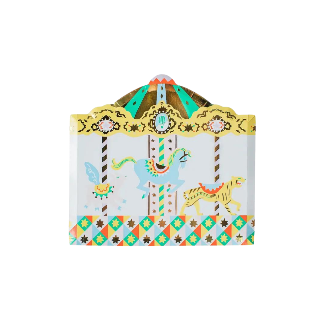 Multicolor carousel large plate with horse and tiger for carnival theme from Parte Haus party supply store in Bethesda Maryland