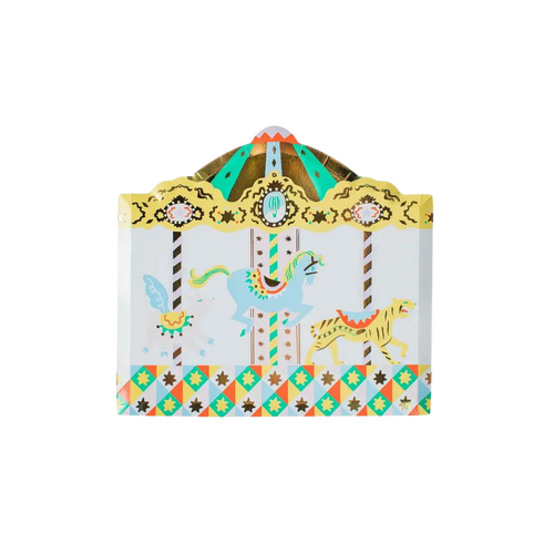 Multicolor carousel large plate with horse and tiger for carnival theme from Parte Haus party supply store in Bethesda Maryland