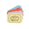 Yellow blue pink red ticket shaped Admit One napkins carnival theme from Parte Haus party supply store in Bethesda MD