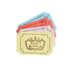 Yellow blue pink red ticket shaped Admit One napkins carnival theme from Parte Haus party supply store in Bethesda MD