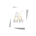 White and gold baby shower announcement card with pacifier from Parte Haus party supply store in Bethesda MD