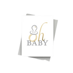White and gold baby shower announcement card with pacifier from Parte Haus party supply store in Bethesda MD