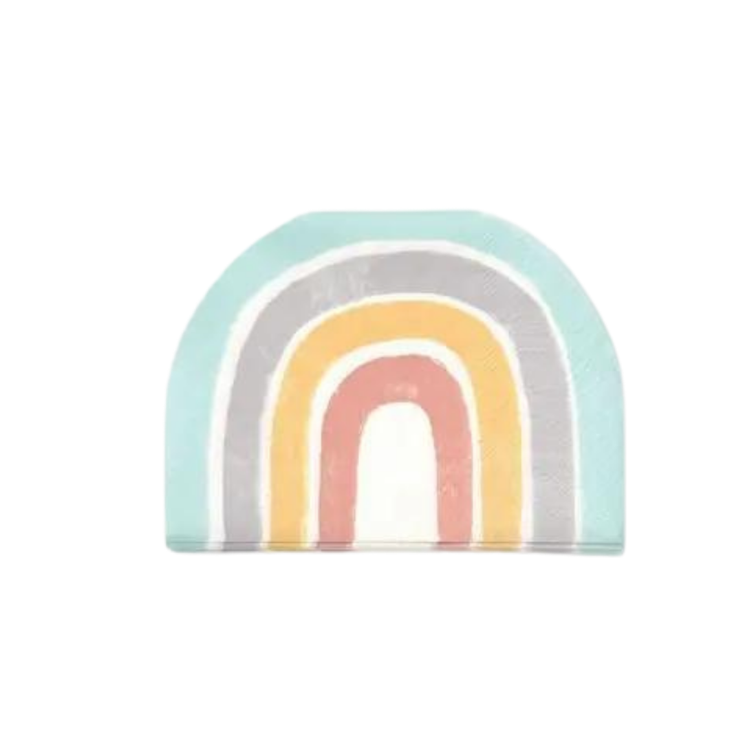 Multicolor rainbow die cut napkin with pastel arch design baby shower theme from Parte Haus party supply store in Bethesda MD
