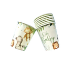 white safari animal paper cups with cute jungle animals for baby shower from Parte Haus party supply store in Bethesda Maryland