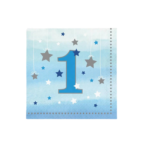 blue first birthday paper napkin with stars boy theme from Parte Haus party supply store in Bethesda MD