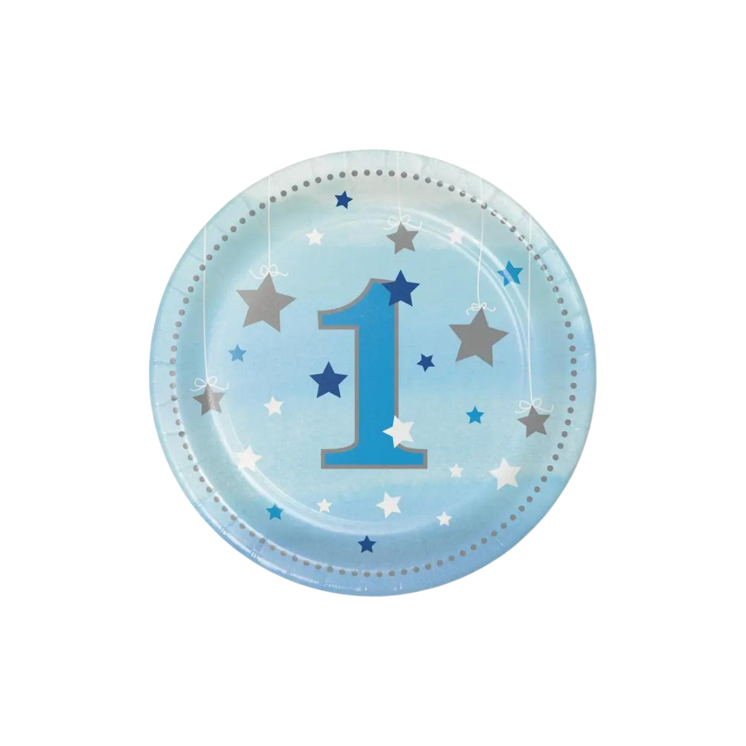Blue One Little Star Boy 1st Birthday Small Appetizer Dessert Plates