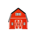 Red barn shaped large plate with white door farm birthday theme from Parte Haus party supply store in Bethesda MD