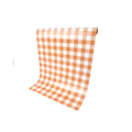 Orange gingham paper table runner with checkered pattern for picnic decor from Parte Haus party supply store in Bethesda MD.