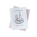 White letterpress birthday card with champagne and oysters illustration birthday theme from Parte Haus party supply store in Bethesda Maryland