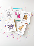 Multicolor letterpress birthday cards with playful illustrations for birthday theme from Parte Haus party supply store in Bethesda MD