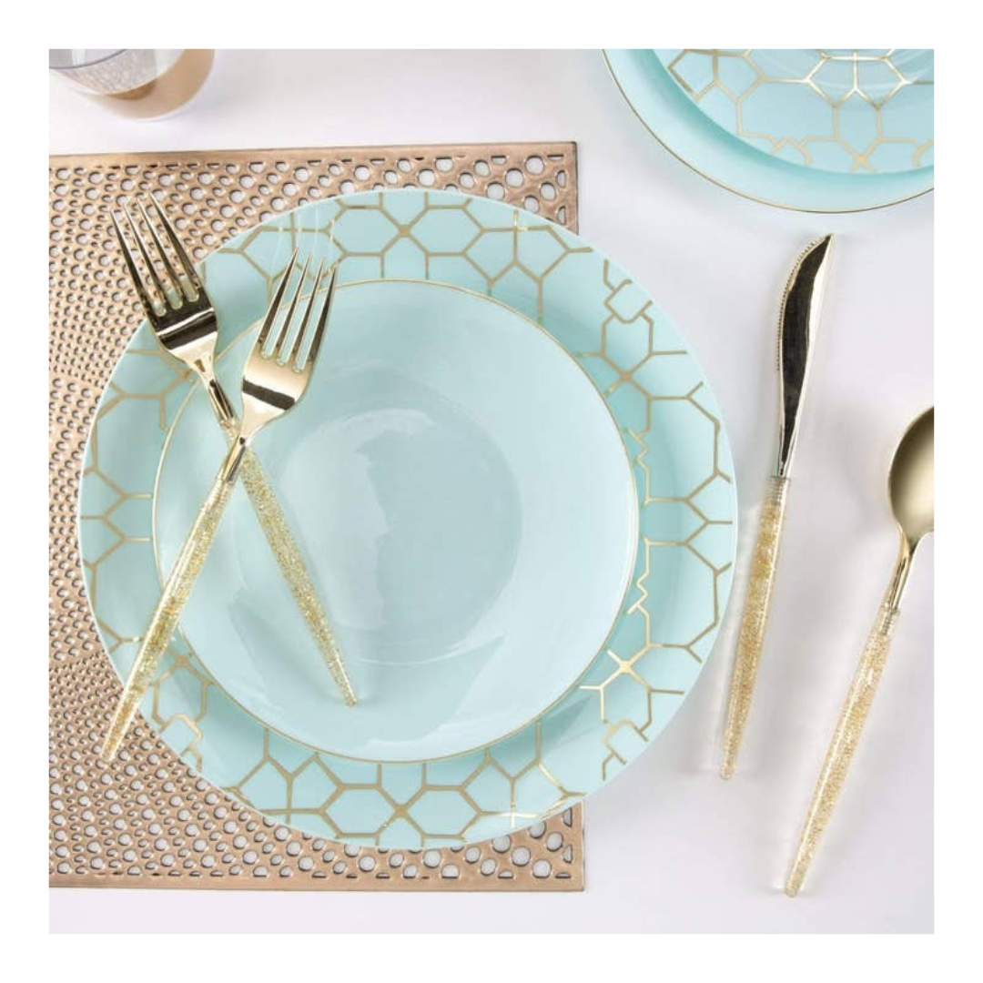 Mint and Gold Pattern Dinner Plastic