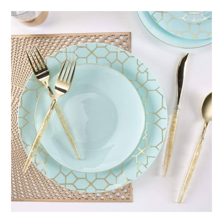 Mint and Gold Pattern Dinner Plastic