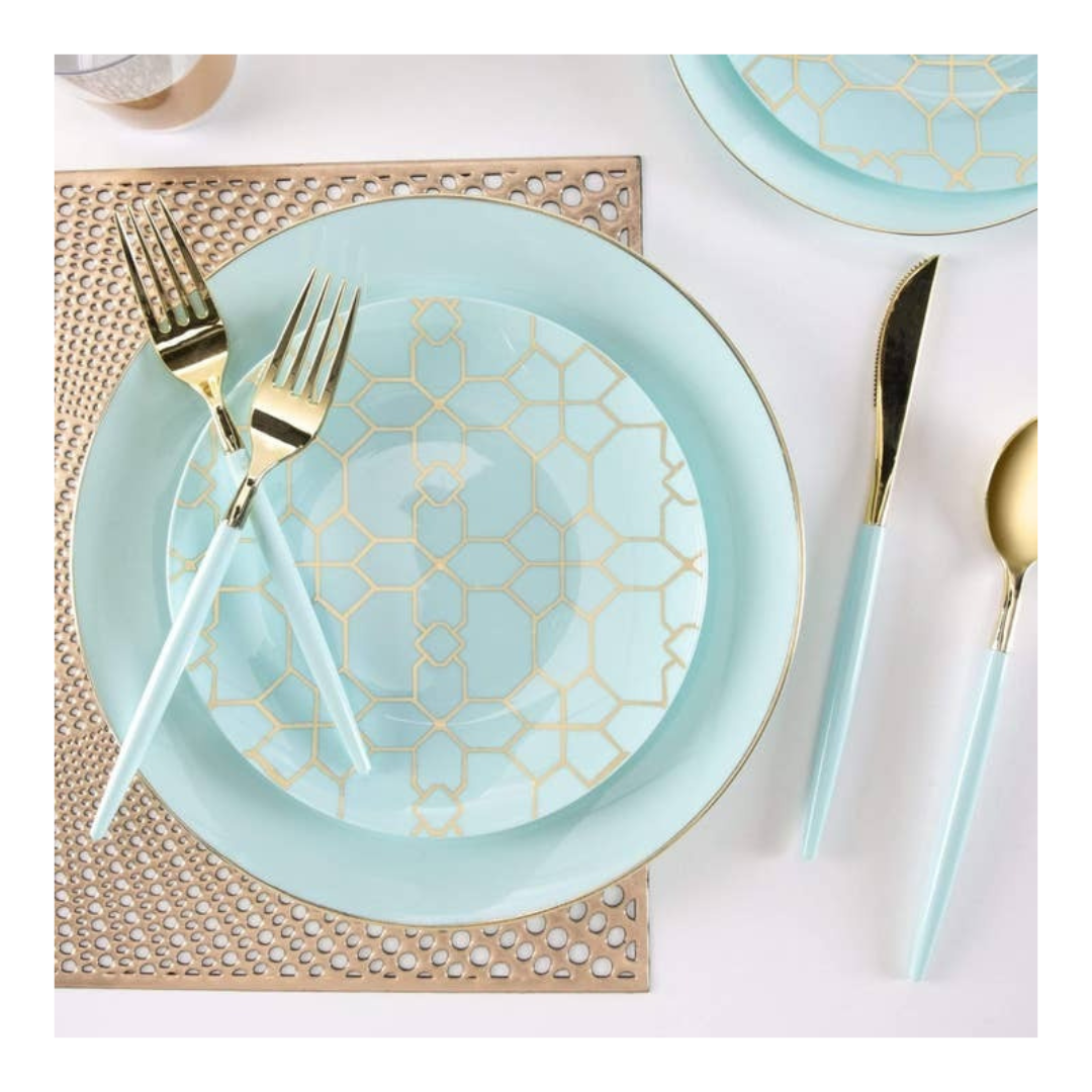 Mint and Gold Pattern Dinner Plastic